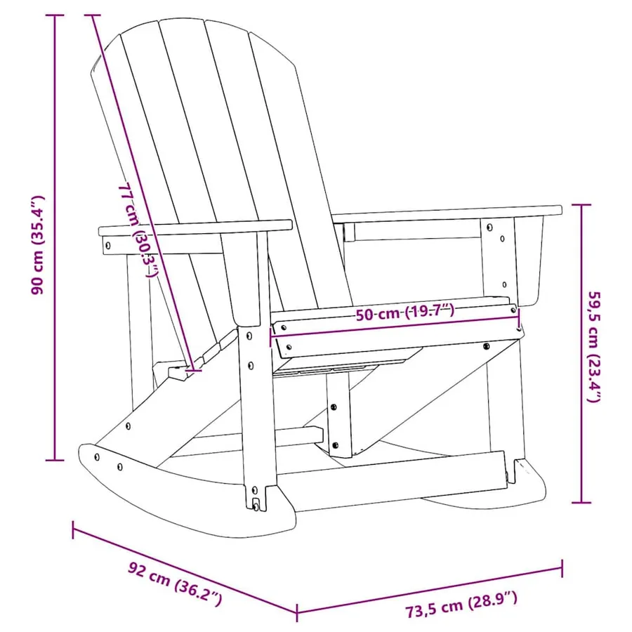 Chaise Adirondack à bascule Noir 92 x 73,5 x 92 cm HDPE - 8