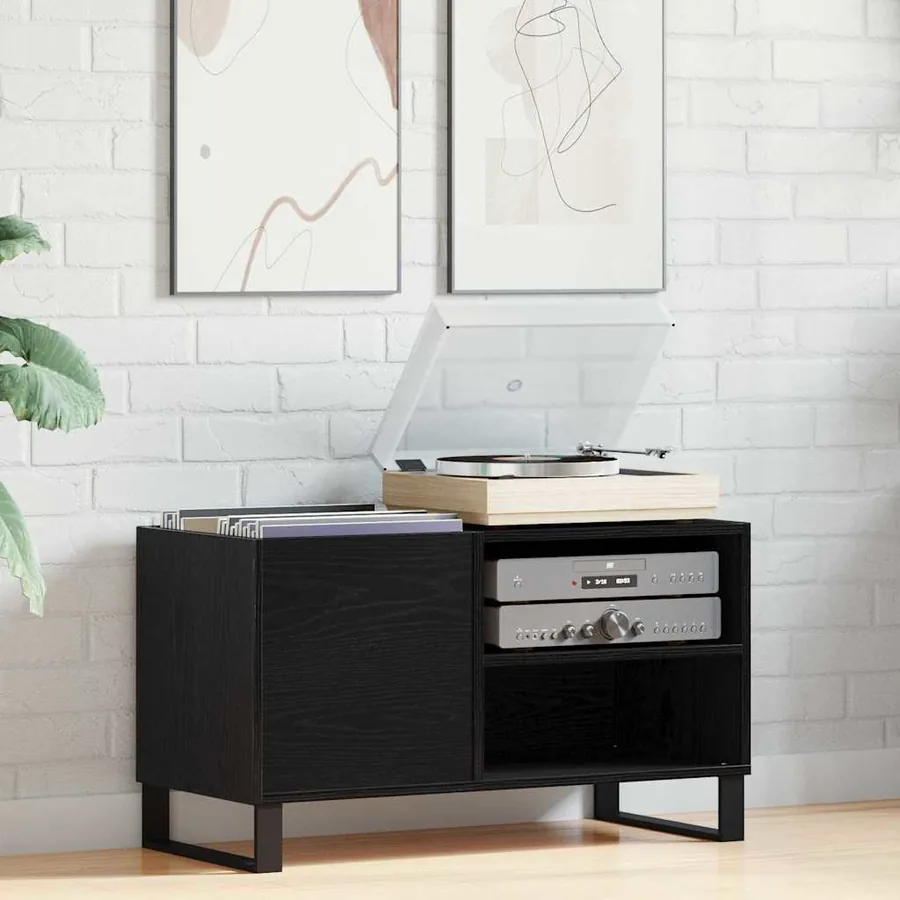 Meuble à vinyles Chêne noir 85 x 38 x 48 cm Bois d'ingénierie