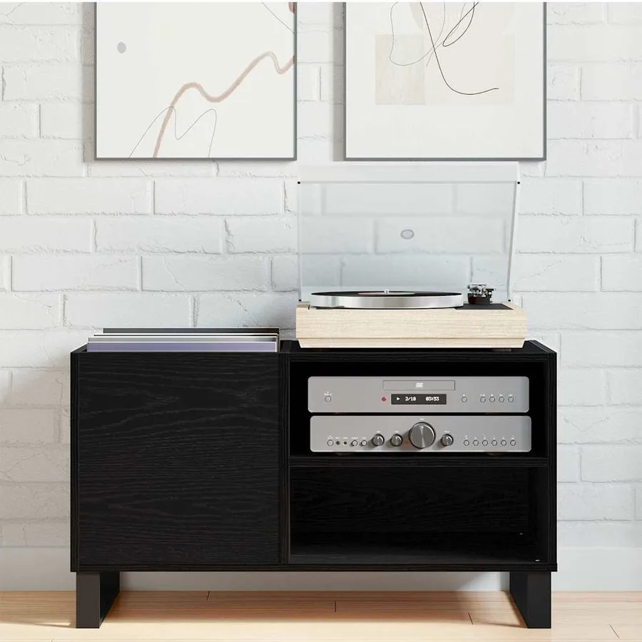 Meuble à vinyles Chêne noir 85 x 38 x 48 cm Bois d'ingénierie - 4