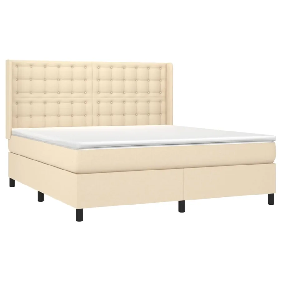 Sommier à lattes de lit matelas et LED Crème 160x200 cm Tissu - 4