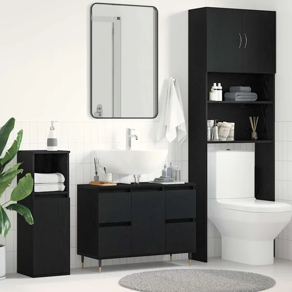 Meuble de Lavabo de Salle de Bain Chêne noir 80 x 33 x 60 cm