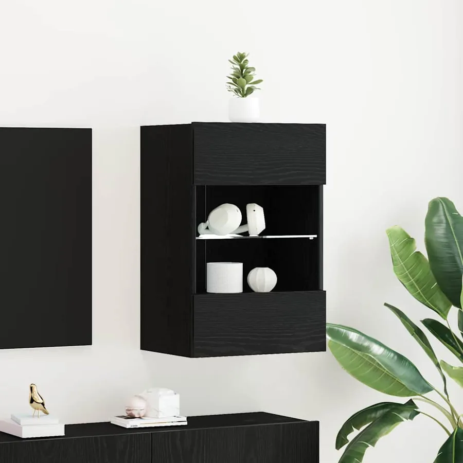 Ensemble meuble TV Montage mural 2 pcs Noir 40 x 30 x 60,5 cm