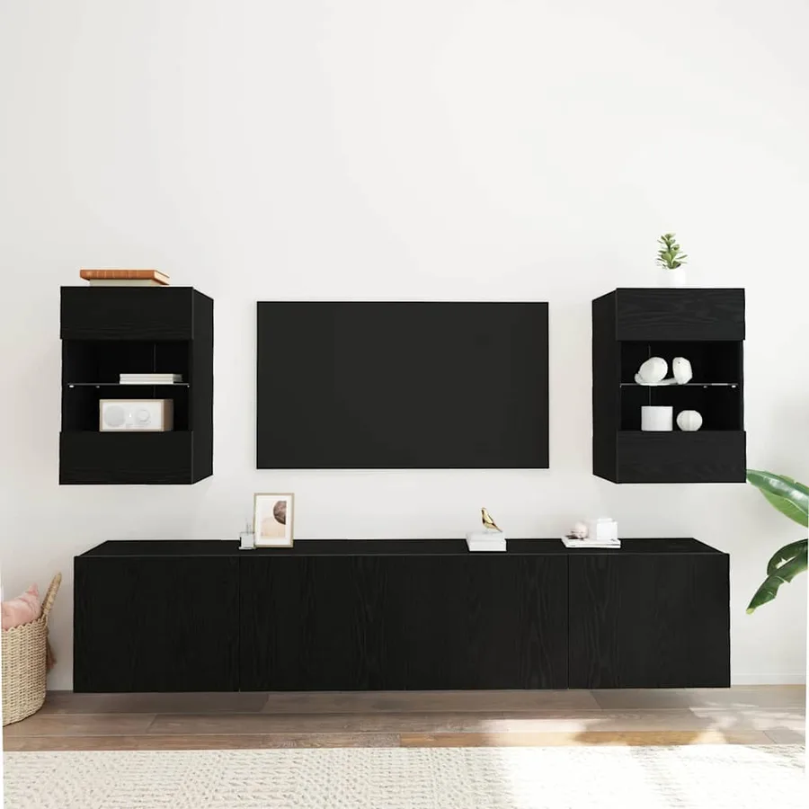 Ensemble meuble TV Montage mural 2 pcs Noir 40 x 30 x 60,5 cm - 5