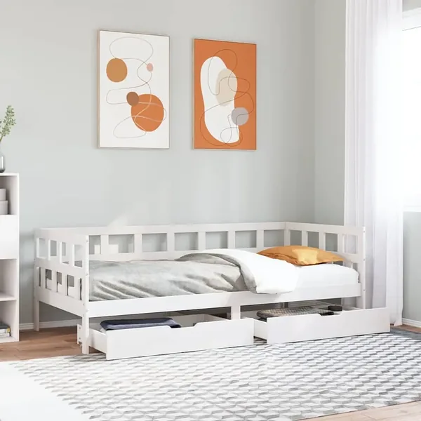 Lit de jour et tiroirs sans matelas blanc 90x190 cm bois massif
