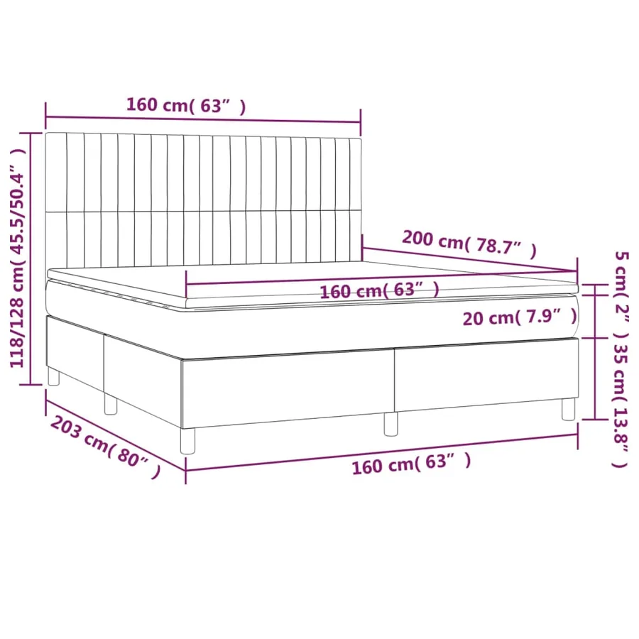 Sommier à lattes de lit matelas et LED Marron foncé 160x200 cm - 8