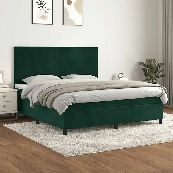 Sommier à lattes de lit et matelas Vert foncé 160x200cm Velours