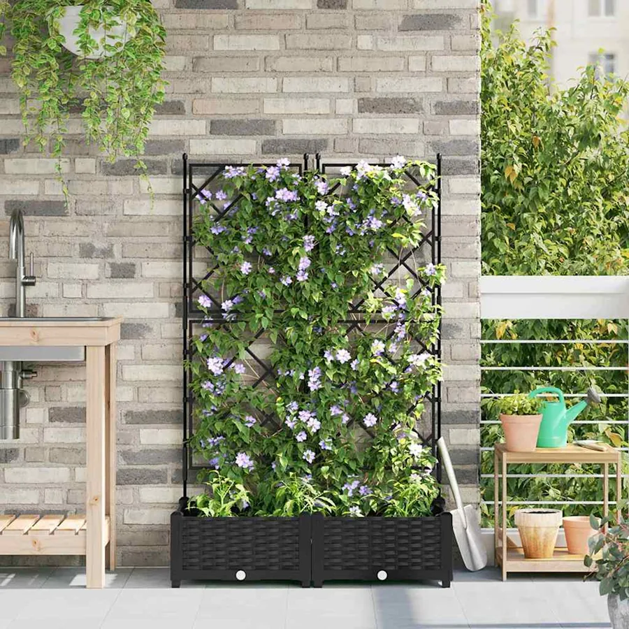 Cache-pot de jardin 2 pc Noir 80 x 40 x 125,5 cm PP