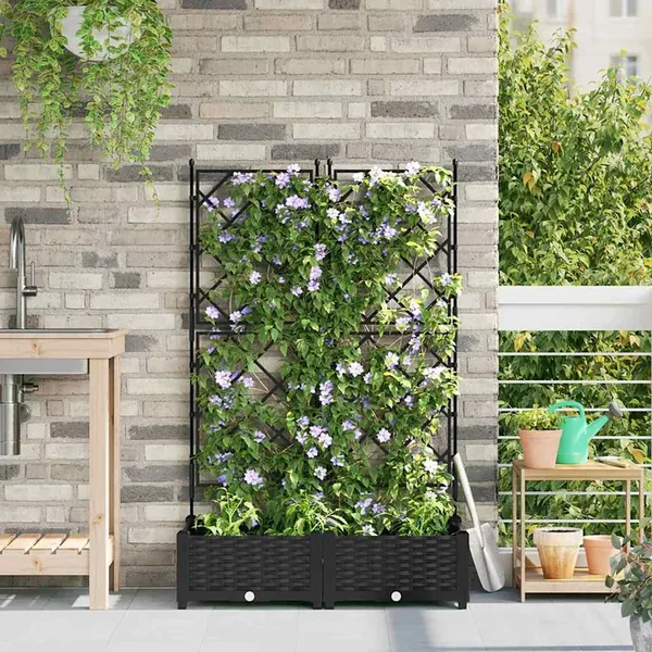 Cache-pot de jardin 2 pc Noir 80 x 40 x 125,5 cm PP
