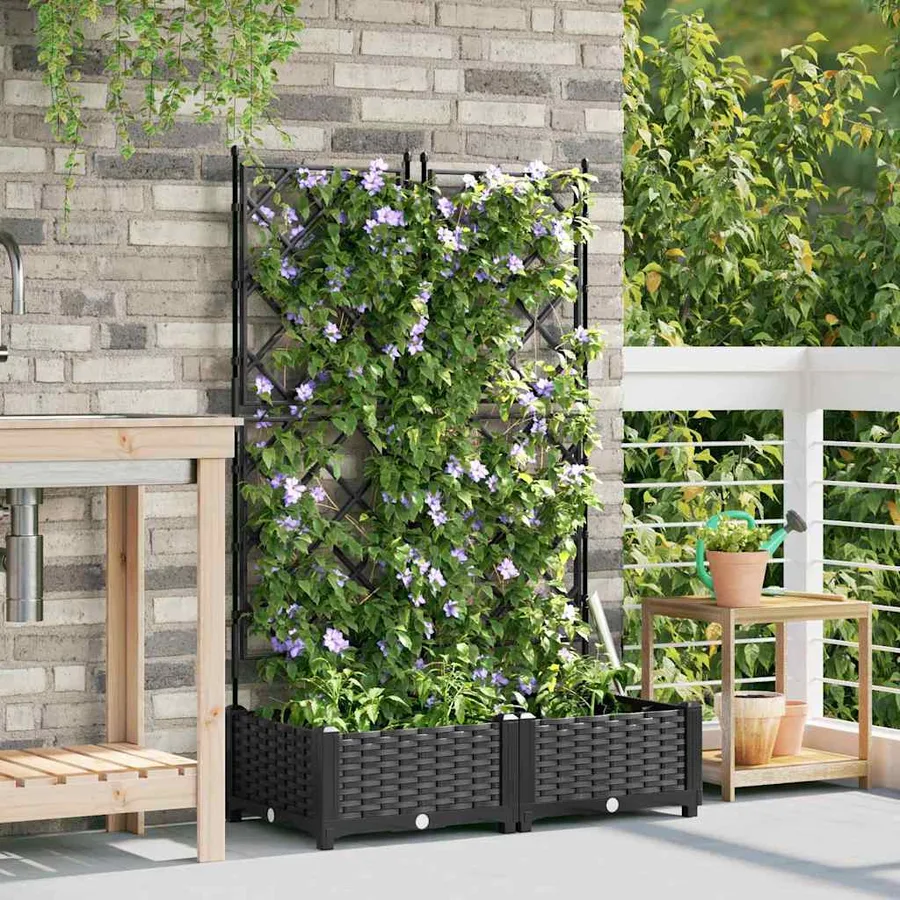 Cache-pot de jardin 2 pc Noir 80 x 40 x 125,5 cm PP - 3