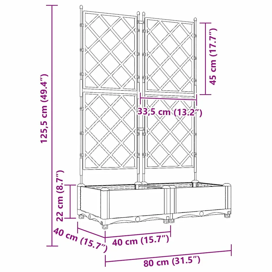 Cache-pot de jardin 2 pc Noir 80 x 40 x 125,5 cm PP - 9