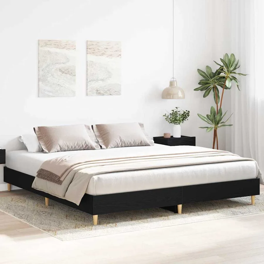 Cadre de lit Chêne noir 203 x 203 x 25 cm Bois d'ingénierie - 3