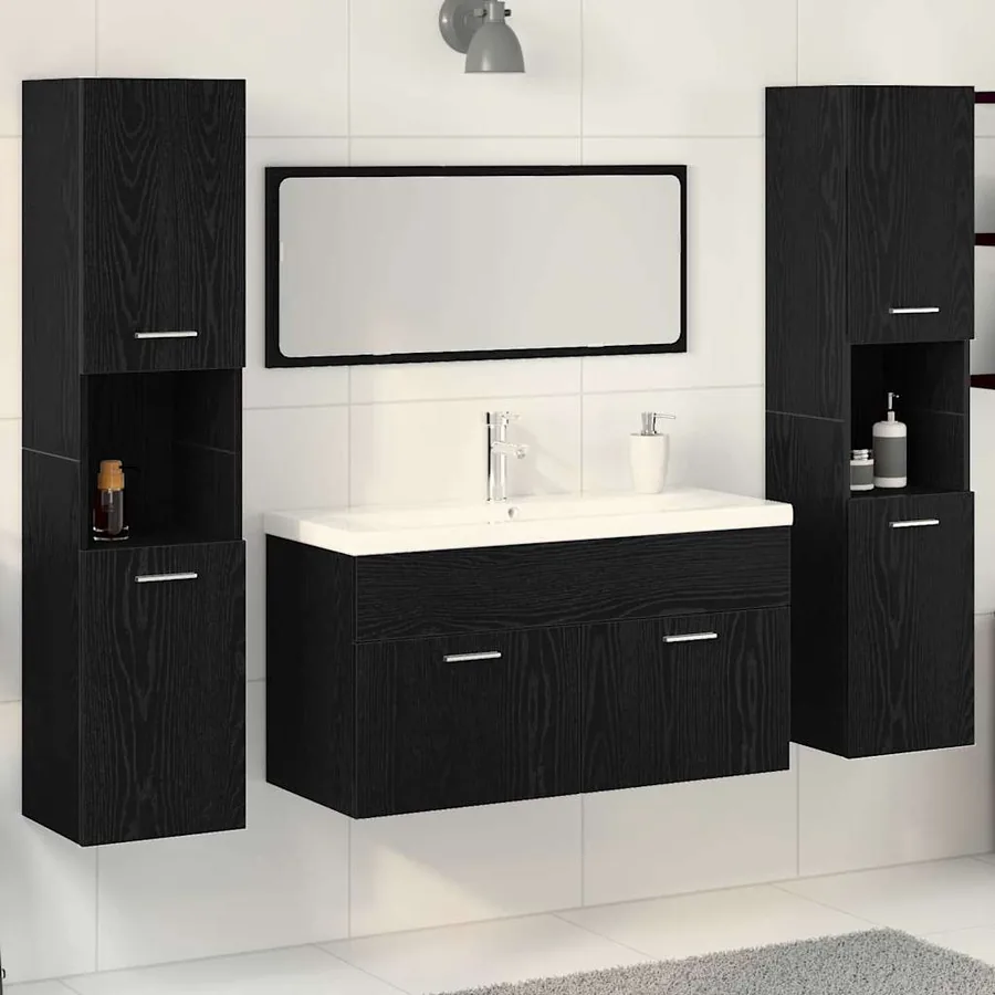 Ensemble de mobilier de salle de bain 4 pcs Chêne noir
