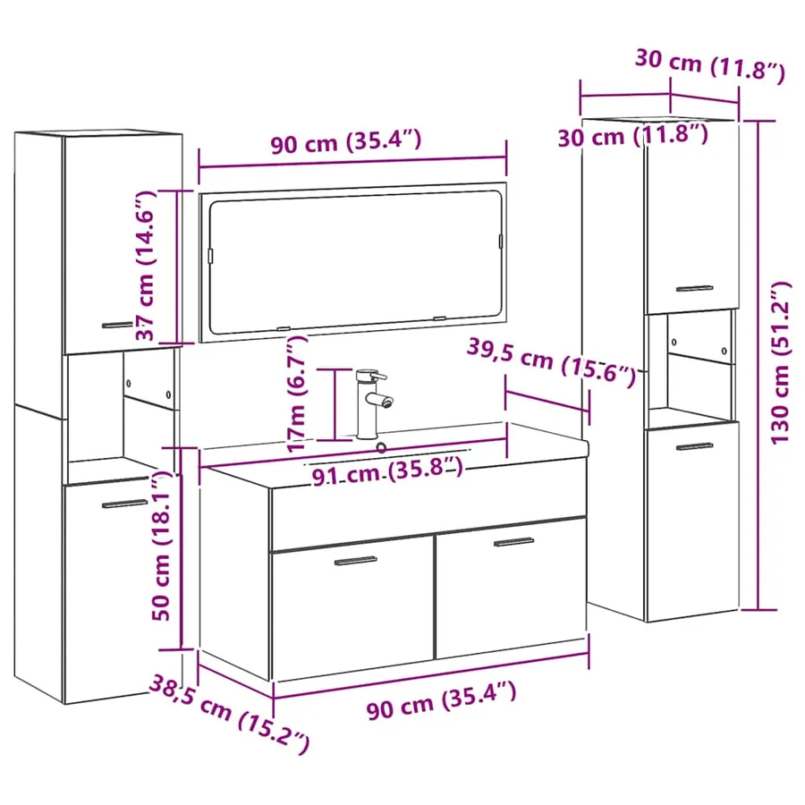 Ensemble de mobilier de salle de bain 4 pcs Chêne noir - 18