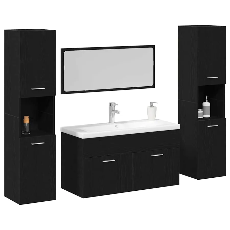 Ensemble de mobilier de salle de bain 4 pcs Chêne noir - 3