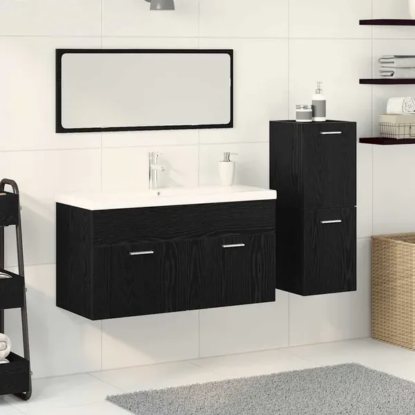Ensemble de mobilier de salle de bain 4 pcs Chêne noir