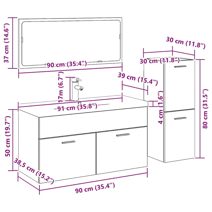 Ensemble de mobilier de salle de bain 4 pcs Chêne noir - 18