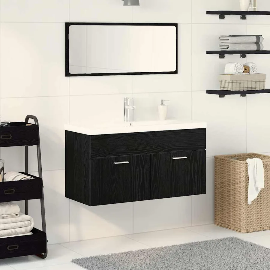 Ensemble de mobilier de salle de bain 3 pcs Chêne noir