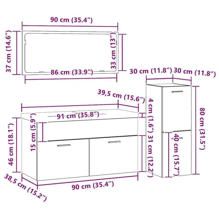 Ensemble de mobilier de salle de bain 4 pcs Chêne noir - 15