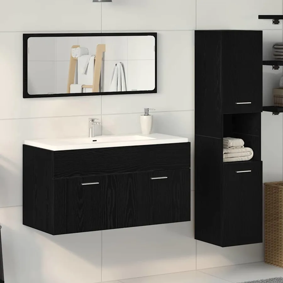 Ensemble de mobilier de salle de bain 3 pcs Chêne noir