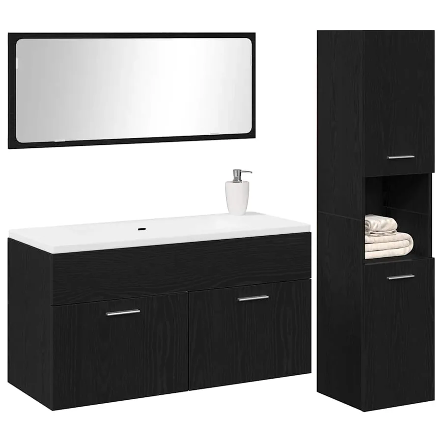 Ensemble de mobilier de salle de bain 3 pcs Chêne noir - 3