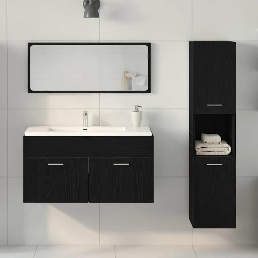 Ensemble de mobilier de salle de bain 3 pcs Chêne noir - 4