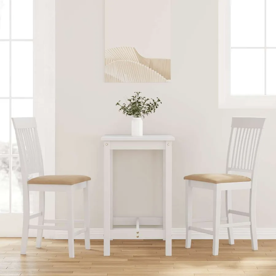 Tabourets de bar avec coussins (lot de 2) en bois massif blanc et caoutchouc