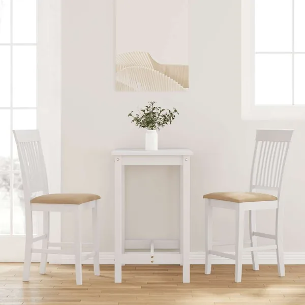 Tabourets de bar avec coussins (lot de 2) en bois massif blanc et caoutchouc