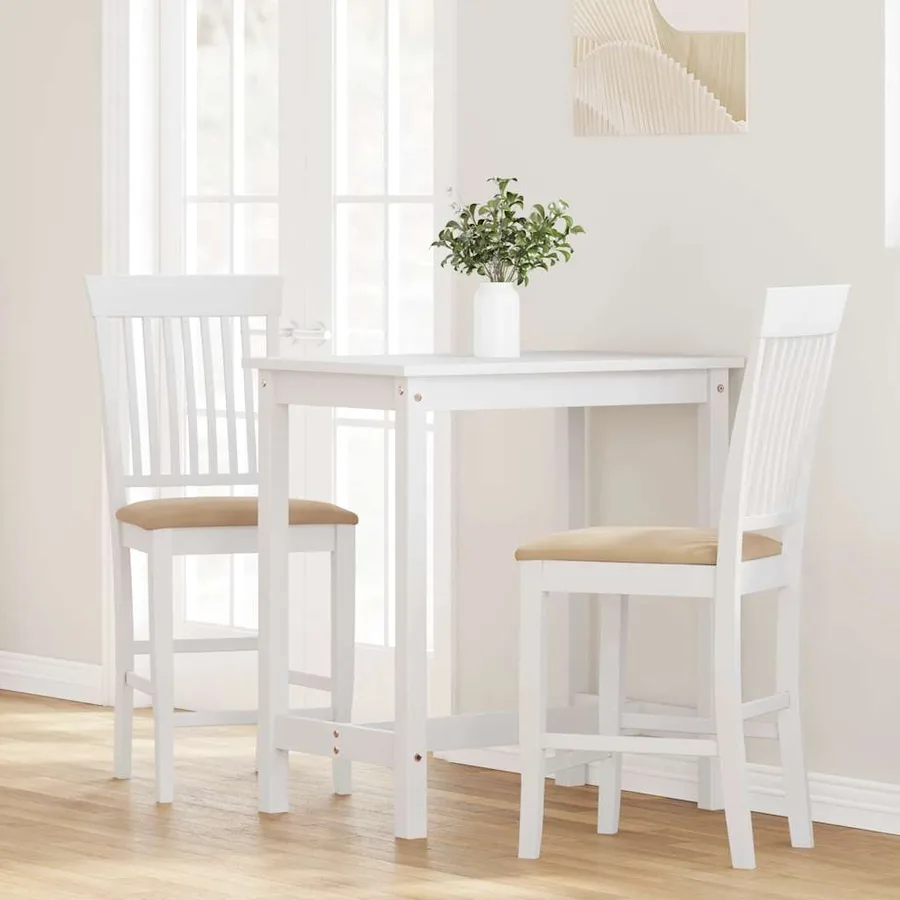 Tabourets de bar avec coussins (lot de 2) en bois massif blanc et caoutchouc - 3