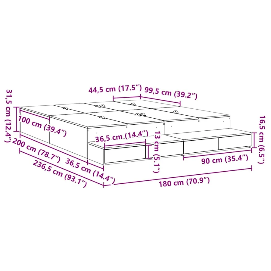 Cadre de lit avec rangement avec tiroir Bois Ancien 180 cm - 13