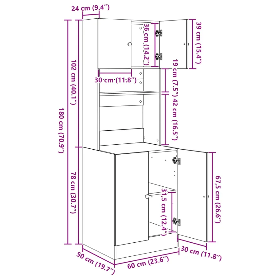 Buffet de cuisine Chêne artisanal 60 x 50 x 180 cm - 13