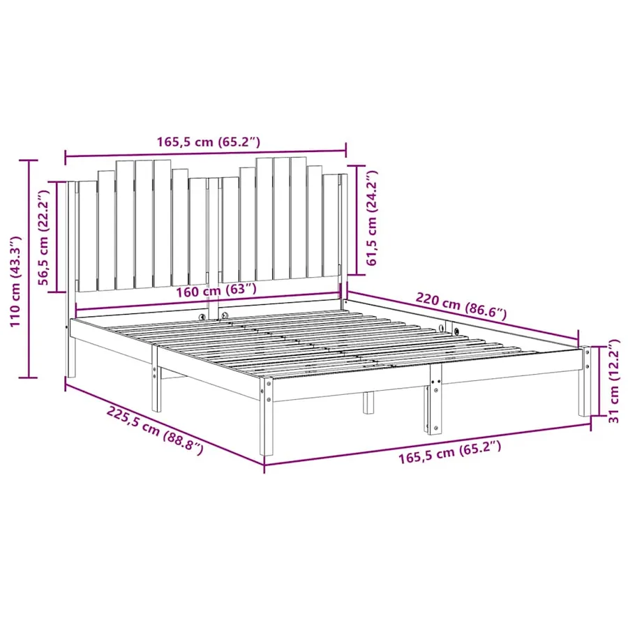 Cadre de lit extra long sans matelas 160x220 cm bois massif - 9
