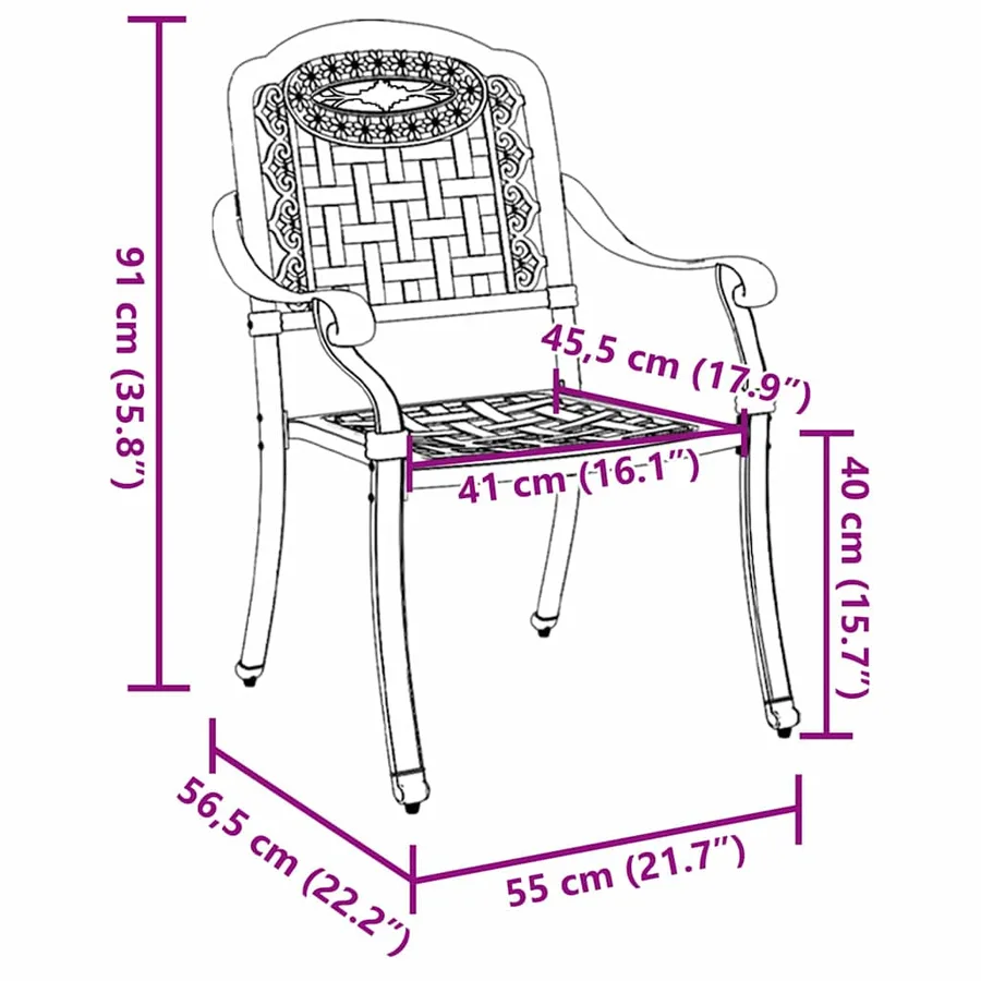Chaise de jardin 2 pcs Vert 55 x 56,5 x 91cm Aluminium - 10