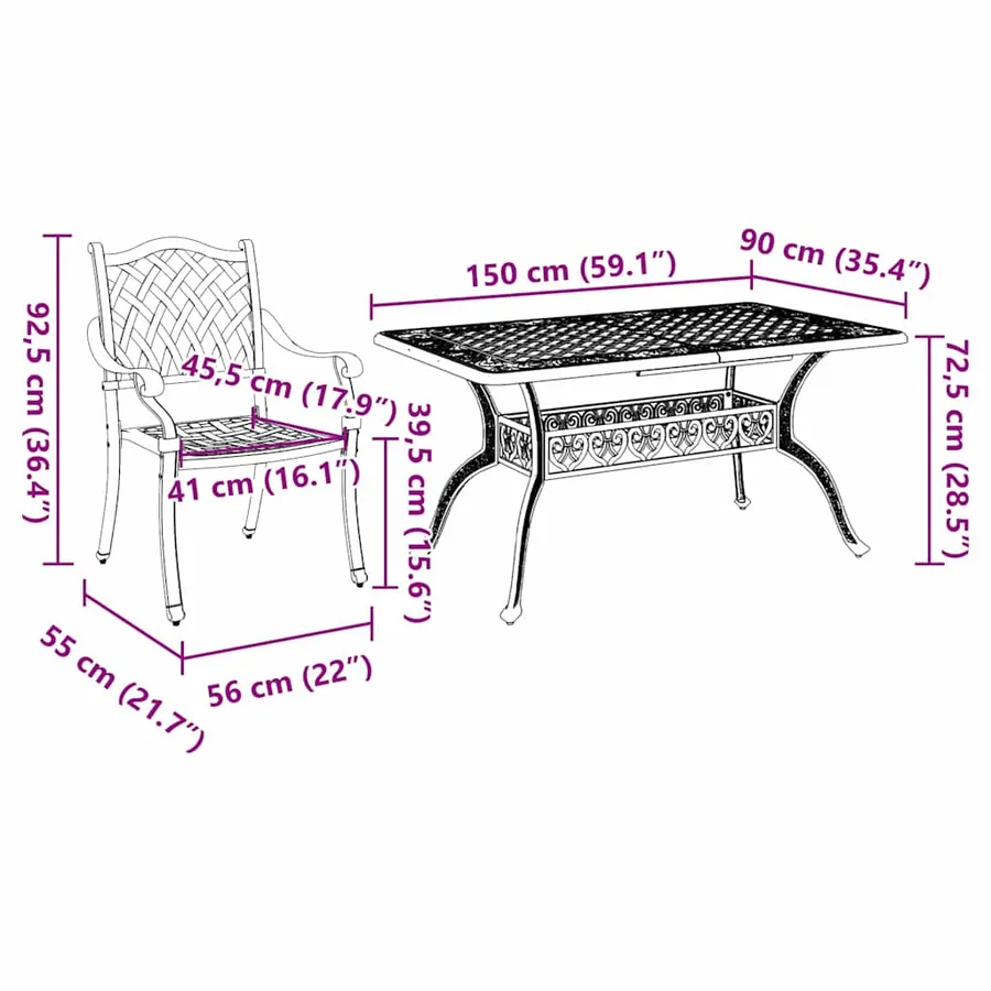Ensemble de salle à manger pour jardin 7 pcs Bronze Aluminium - 13