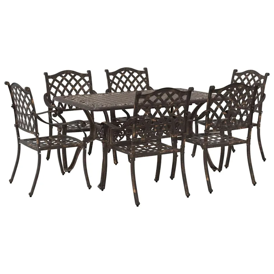 Ensemble de salle à manger pour jardin 7 pcs Bronze Aluminium - 2