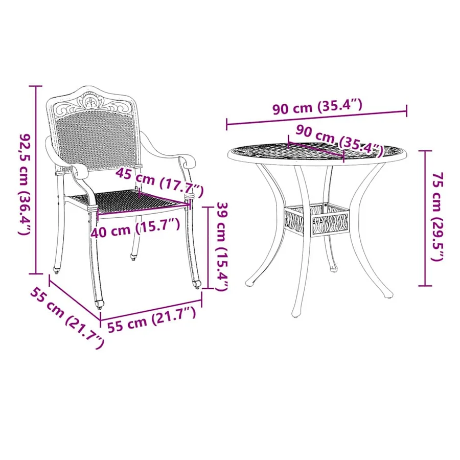 Ensemble de salle à manger pour jardin 7 pcs Noir Aluminium - 13