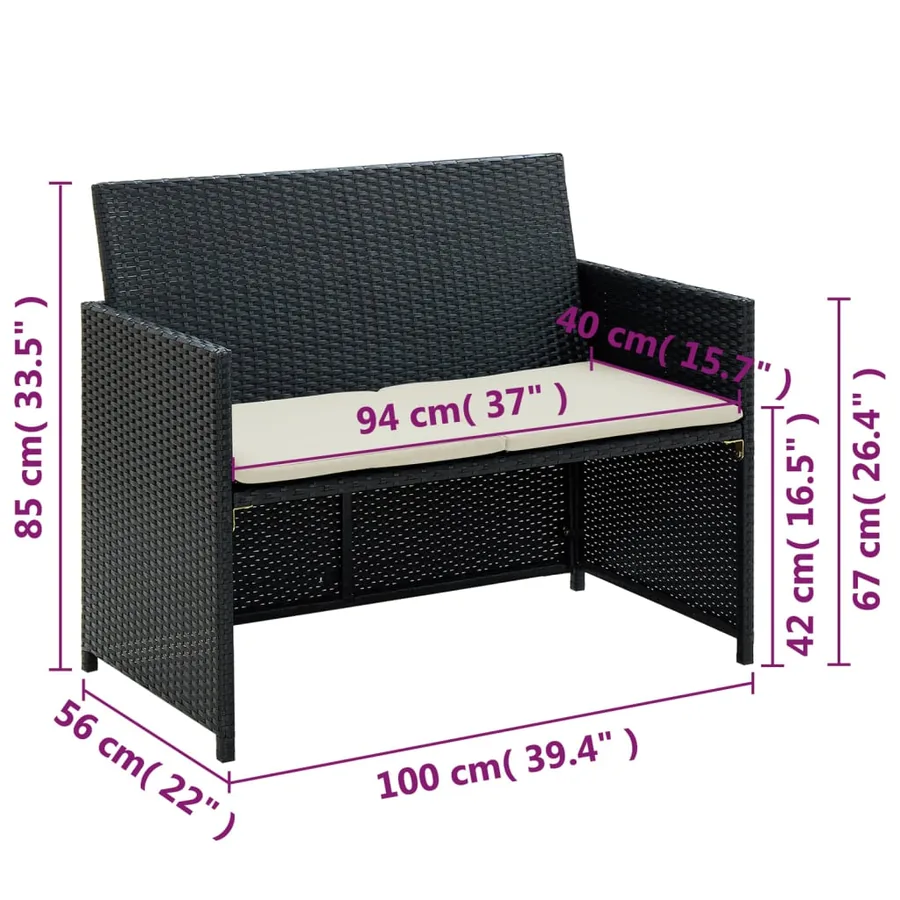 Canapé de jardin à 2 places avec coussins Noir Résine tressée - 4