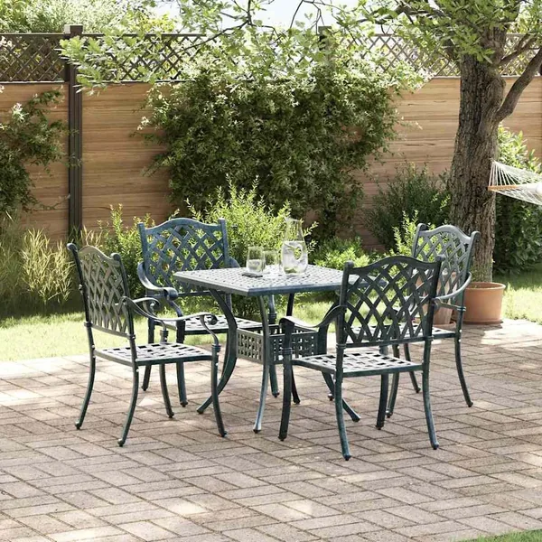 Ensemble de tables de jardin 5 pcs Vert Aluminium coulé