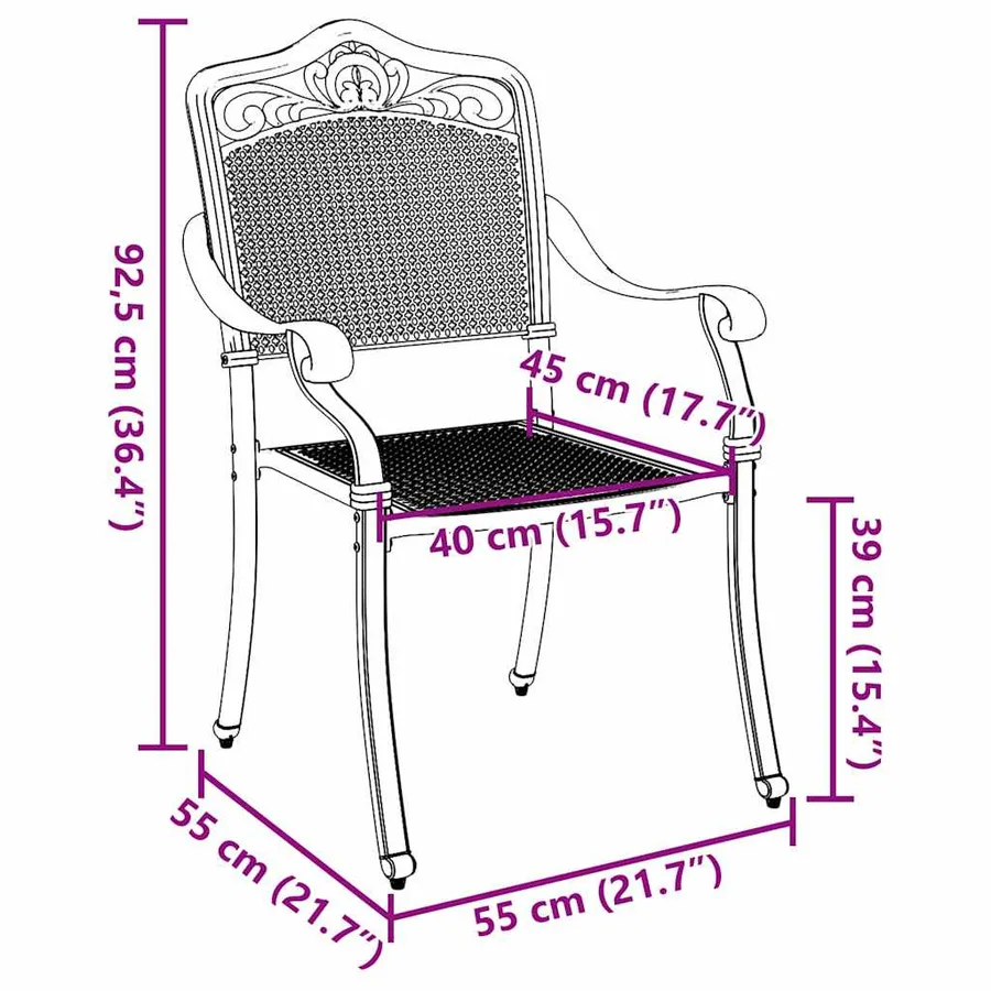 Chaise de jardin 2 pcs Bronze 55 x 55 x 92,5cm Aluminium - 10