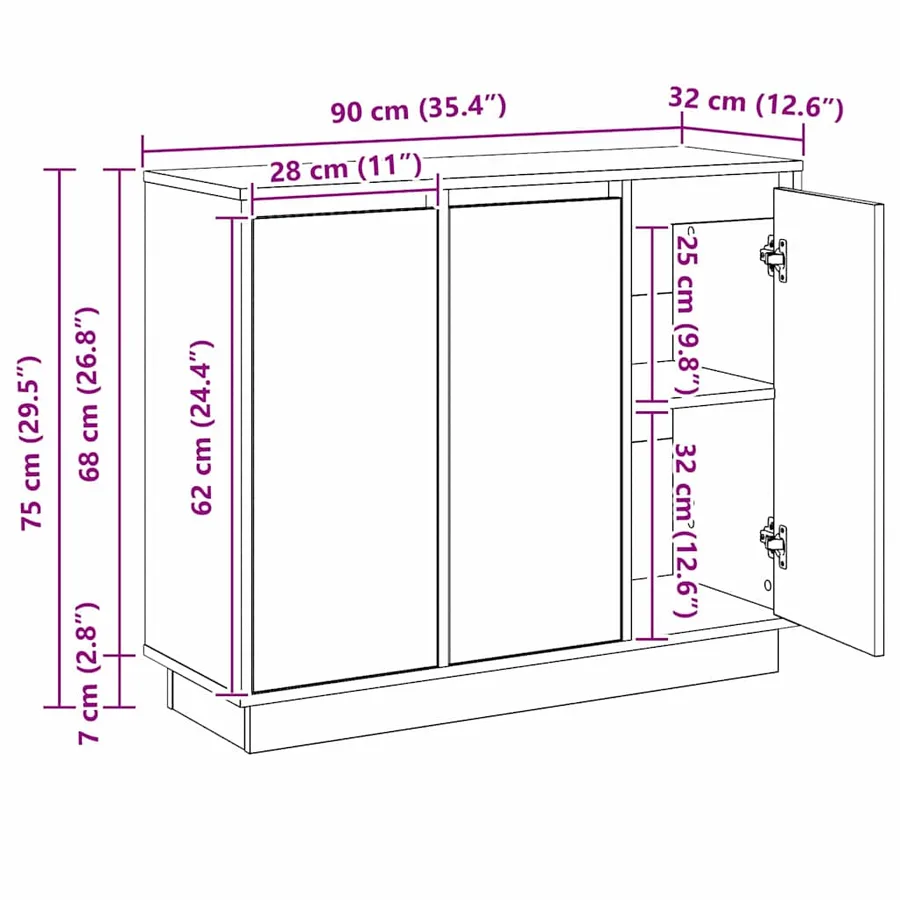 Buffet LED Chêne noir 90 x 32 x 75 cm Bois d'ingénierie - 17