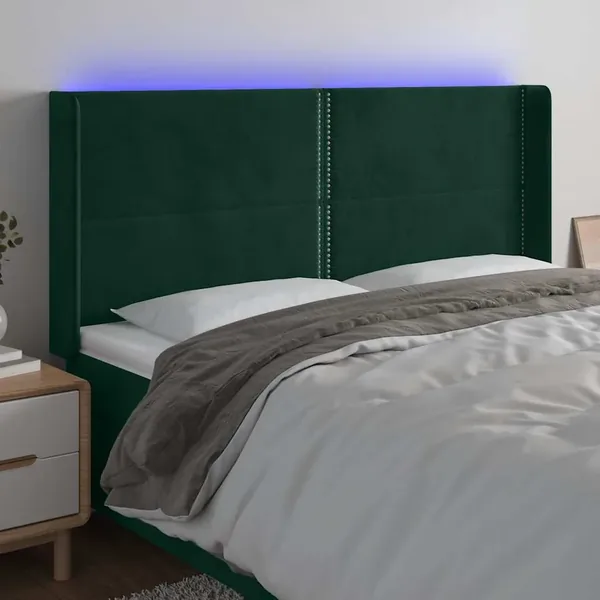 Tête de lit à LED Vert foncé 183x16x118/128 cm Velours