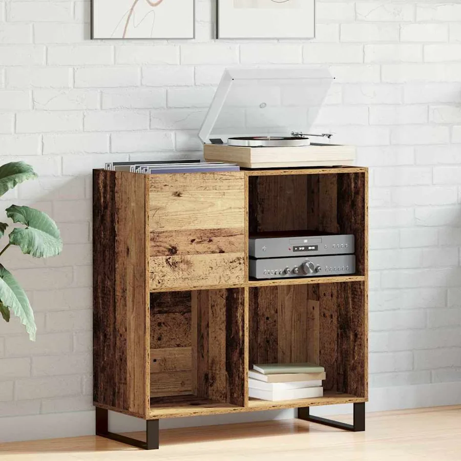 Meuble à vinyles avec étagère Bois ancien 84,5 x 38 x 89 cm