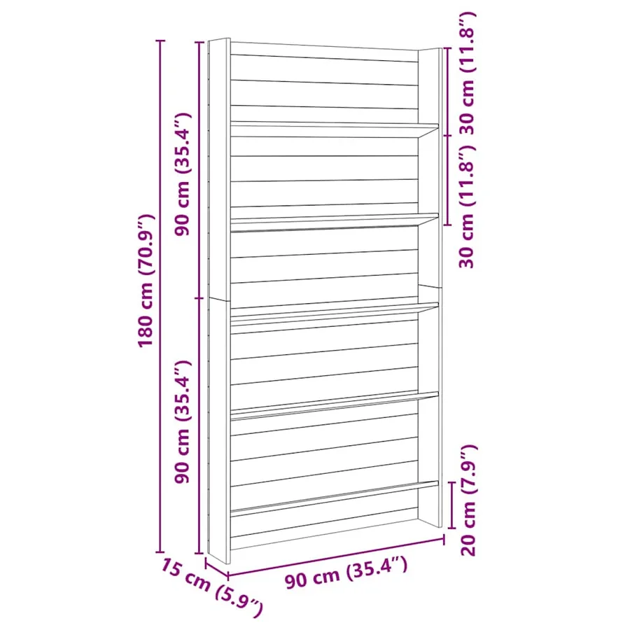 Étagères pour plantes Marron 90 x 15 x 180 cm Pinède imprégnée - 9