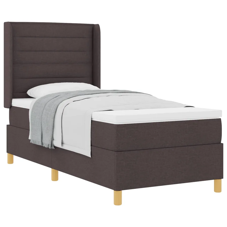 Lit à ressorts avec matelas Marron foncé 100 x 200 cm tissu - 2