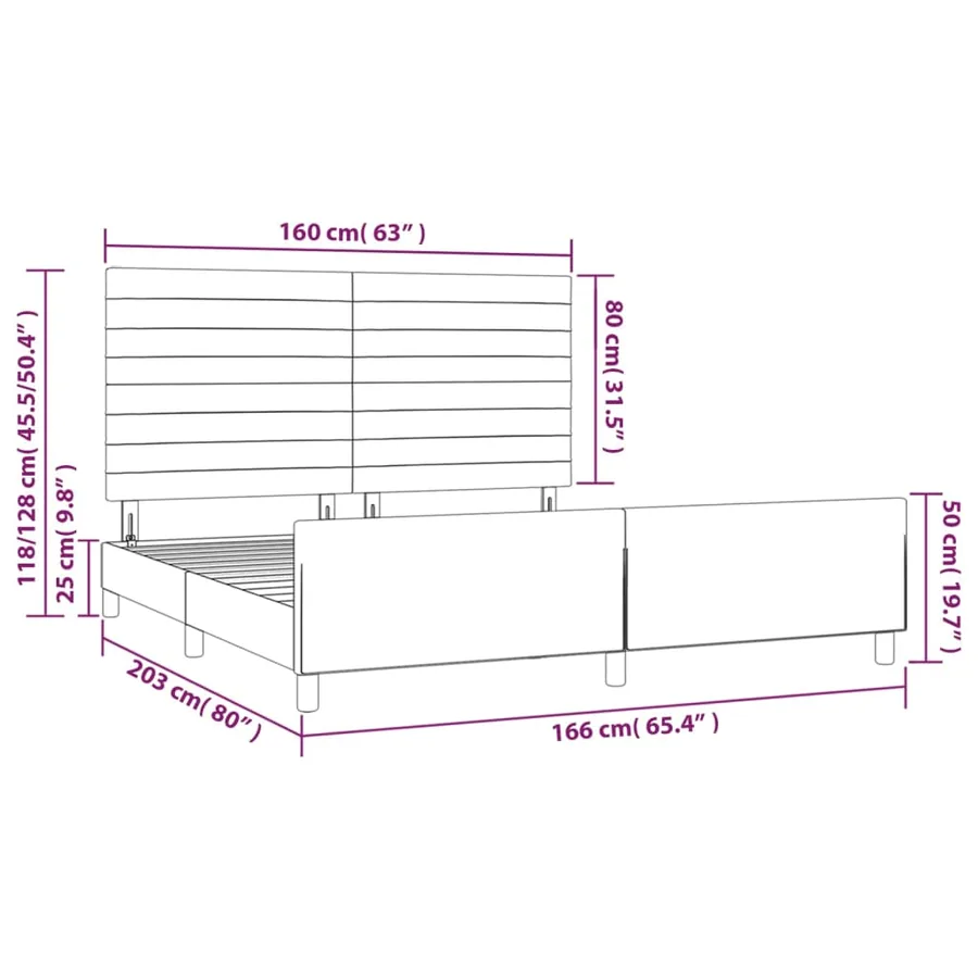 Cadre de lit sans matelas rose 160x200 cm velours - 14