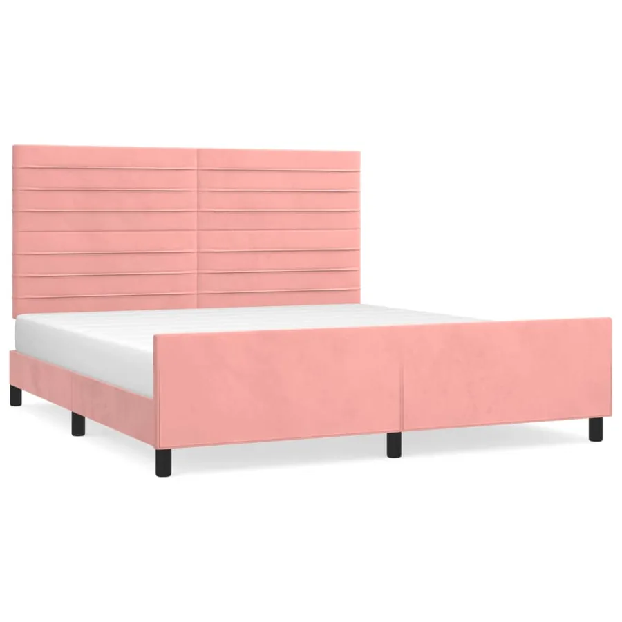 Cadre de lit sans matelas rose 160x200 cm velours - 2
