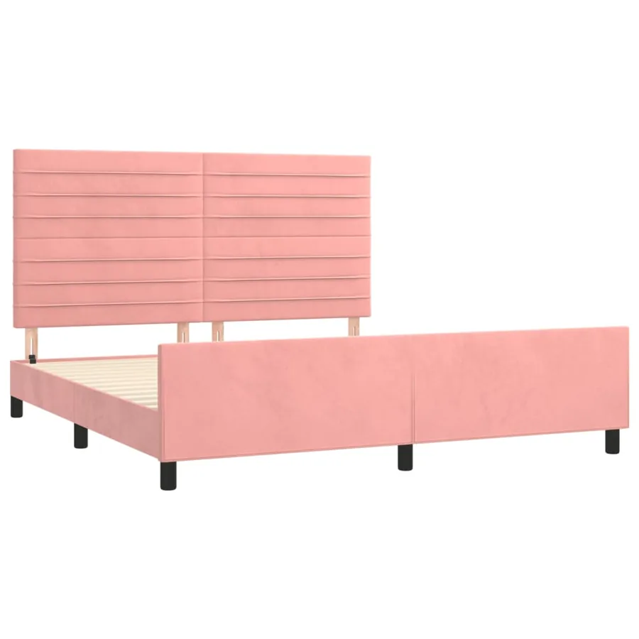 Cadre de lit sans matelas rose 160x200 cm velours - 4