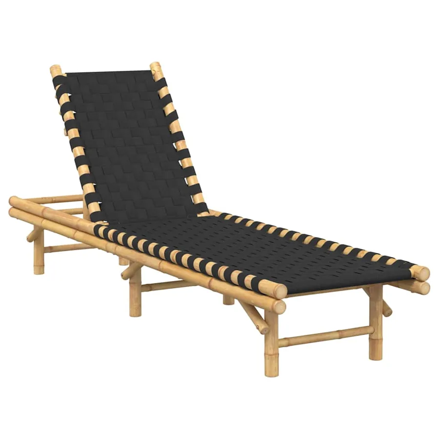 Transat en bambou avec sangles tissées noires 55 x 200 x 30 cm - 2
