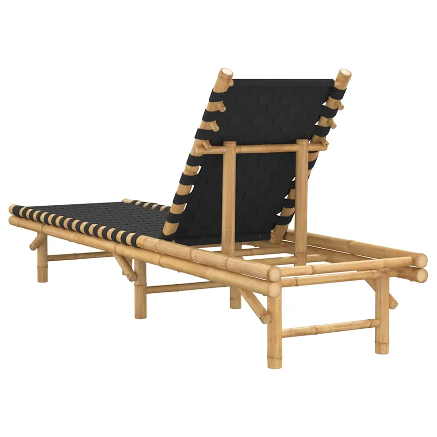 Transat en bambou avec sangles tissées noires 55 x 200 x 30 cm - 6