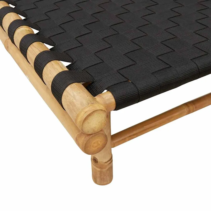 Transat en bambou avec sangles tissées noires 55 x 200 x 30 cm - 8