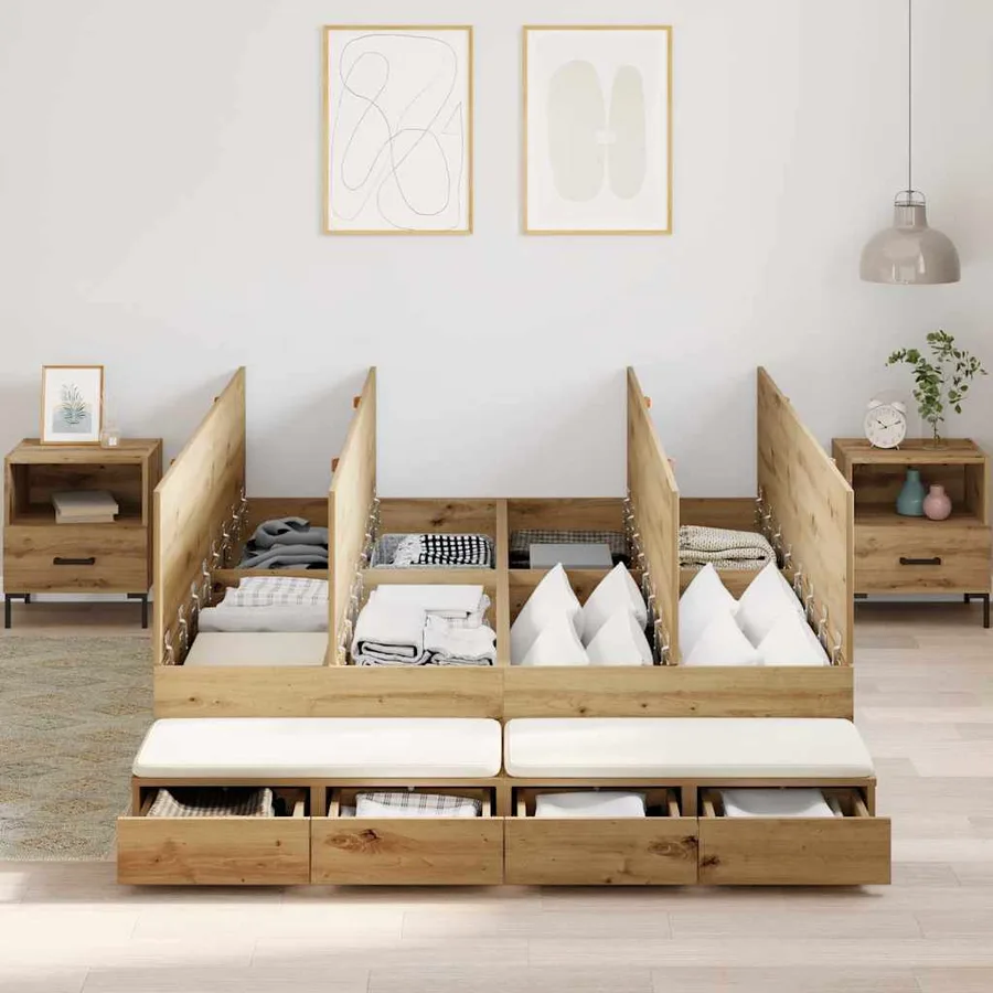 Cadre de lit avec rangement avec tiroir Chêne artisanal 140 cm - 4